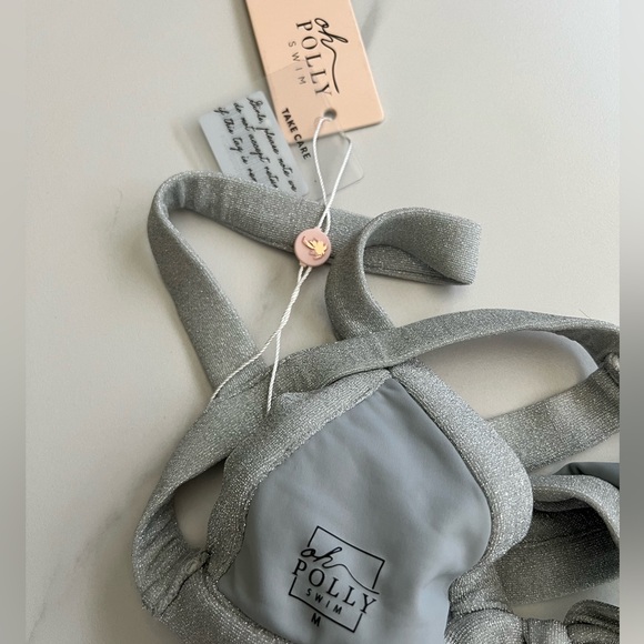Oh Polly Knot Your Problem Knot Front Glitter Bikini Top in Silver - Picture 4 of 5